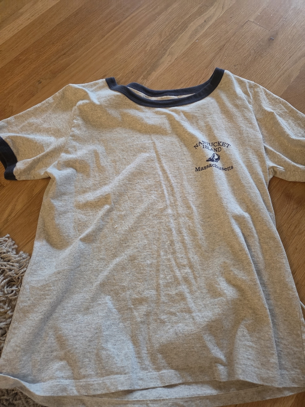 Brandy Melville Heather Gray Ringer Tee with Navy Trim